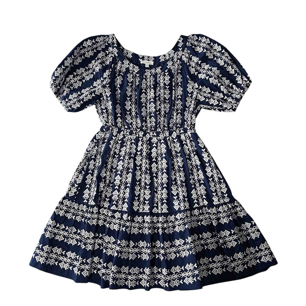 a loves a Women's Embroidered Puff Sleeve Tiered Dress Abstract Cotton Size L